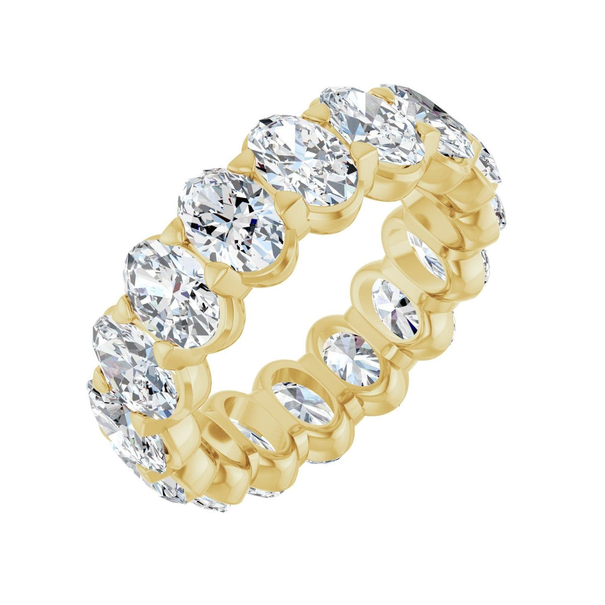Sapphire Row Natural Diamond Low-Profile Eternity Band - 14K Yellow Gold, Oval 6 × 4 mm, 6.5