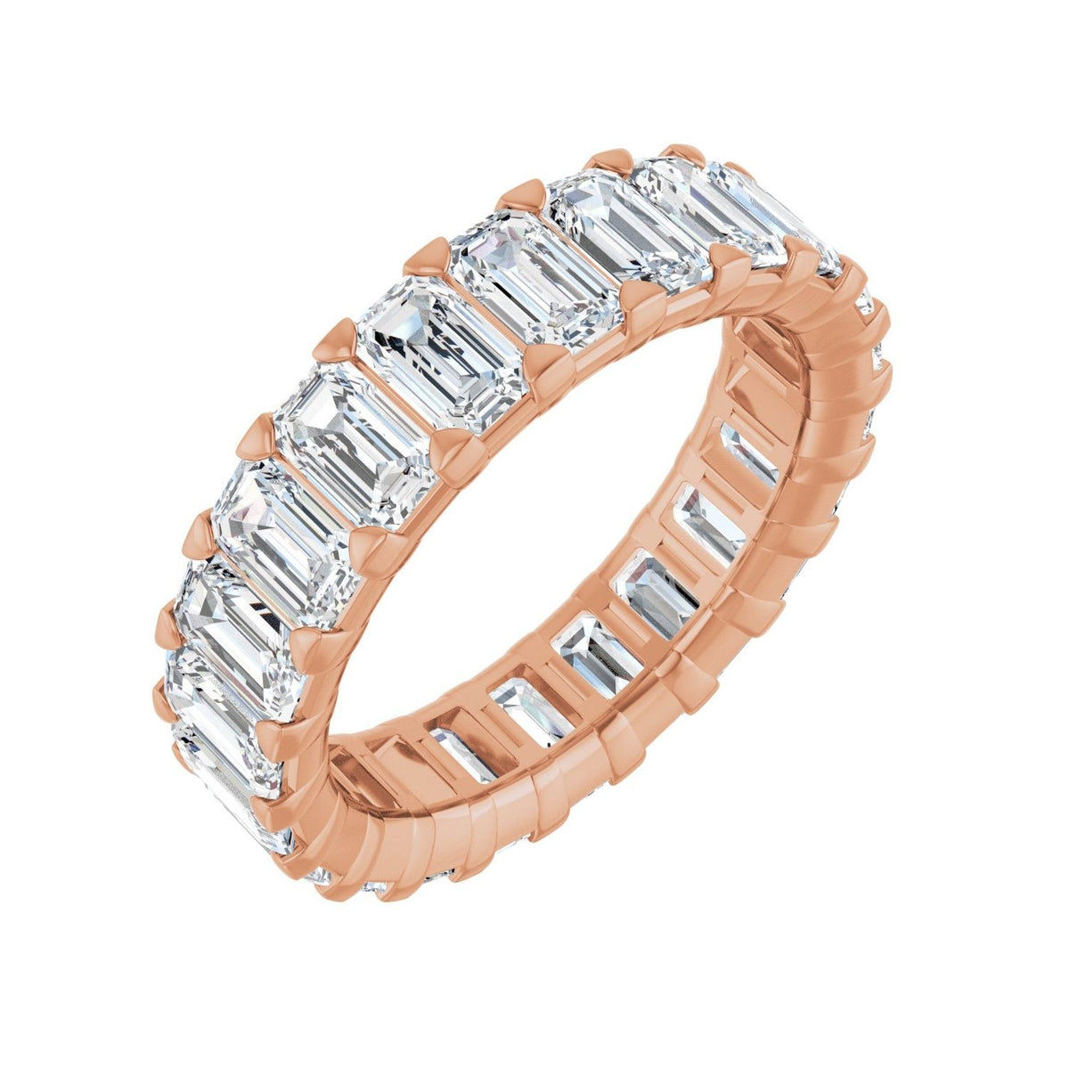 Sapphire Row Natural Diamond Low-Profile Eternity Band - 14K Rose Gold, Emerald 5 × 3 mm, 8