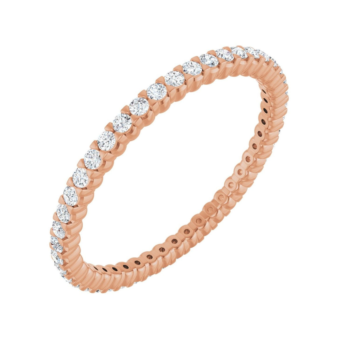 Sapphire Row Natural Diamond Low-Profile Eternity Band - 14K Rose Gold, Round 1.3 mm, 7.5