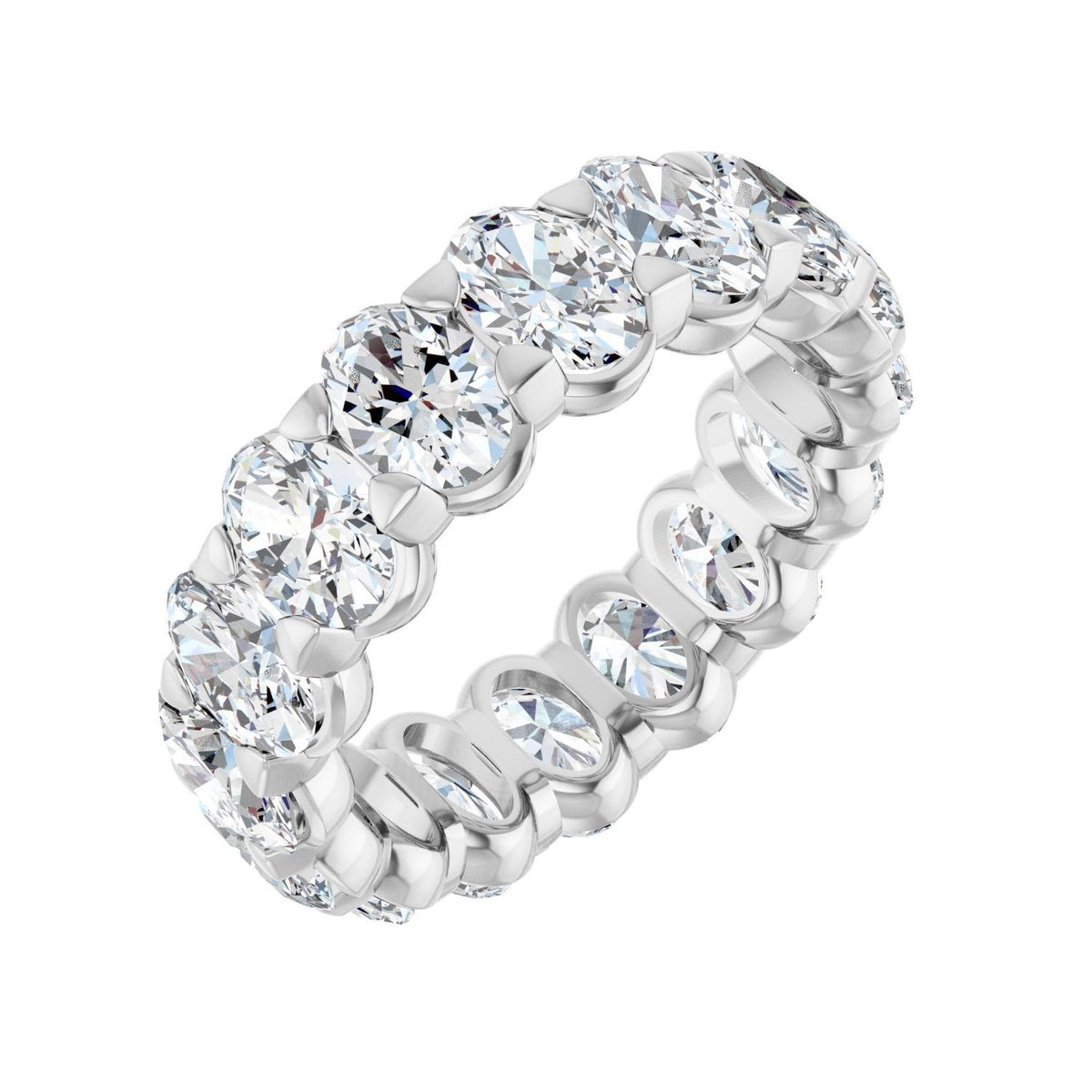 Sapphire Row Natural Diamond Low-Profile Eternity Band - 14K White Gold, Oval 5 × 3.5 mm, 4