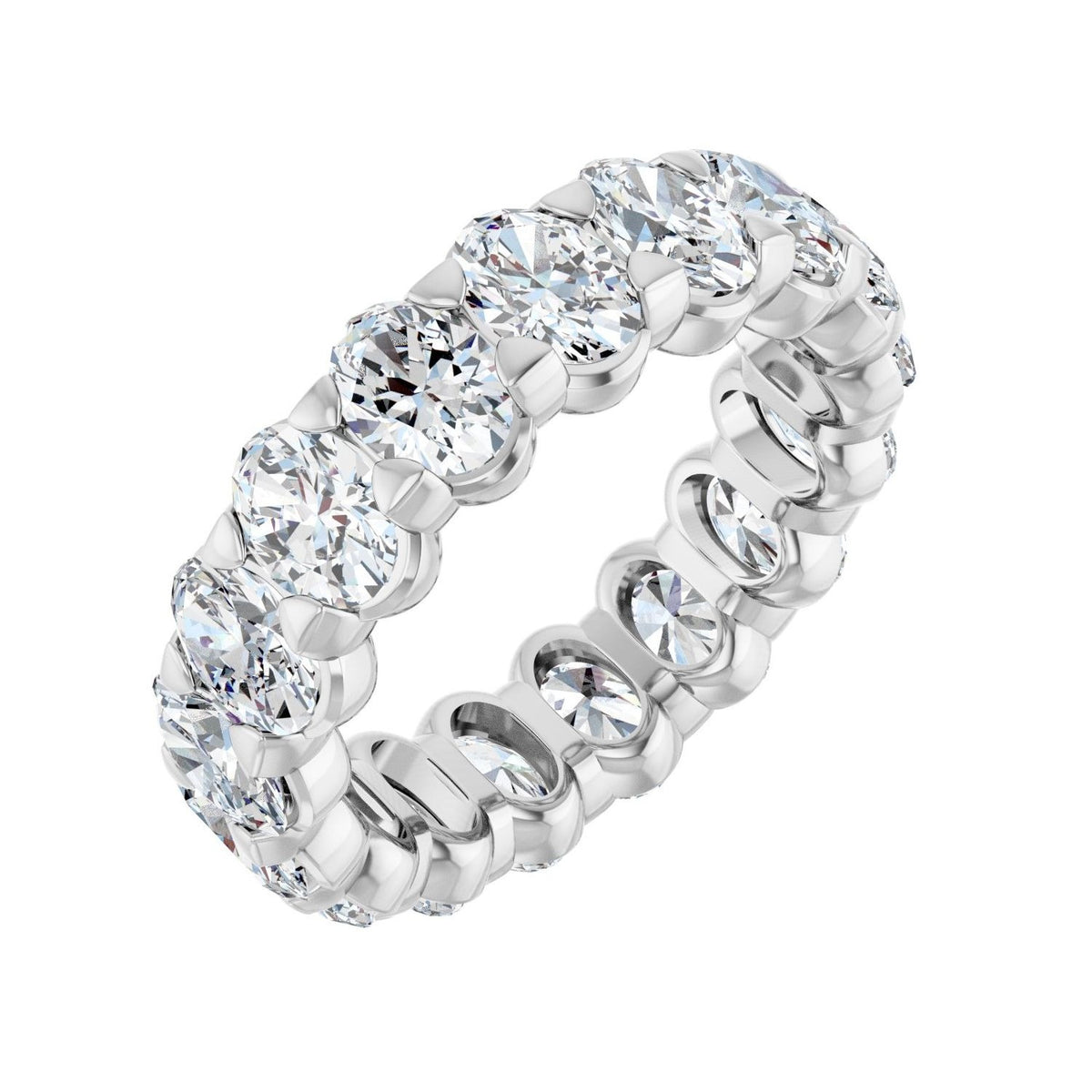 Sapphire Row Natural Diamond Low-Profile Eternity Band - 14K White Gold, Oval 5 × 3.5 mm, 5