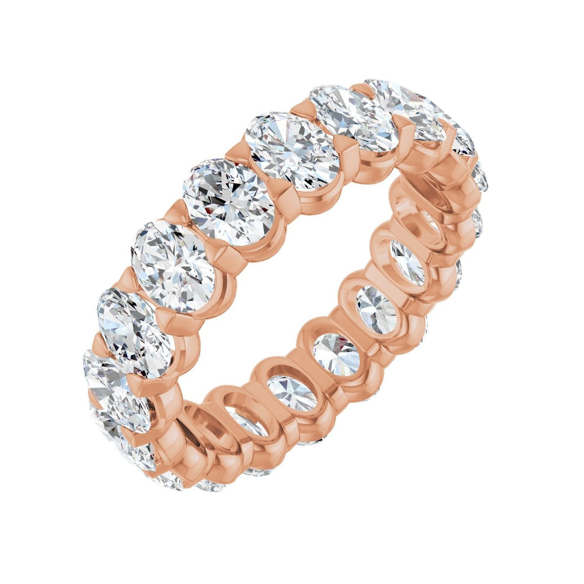 Sapphire Row Natural Diamond Low-Profile Eternity Band - 14K Rose Gold, Oval 5 × 3.5 mm, 7