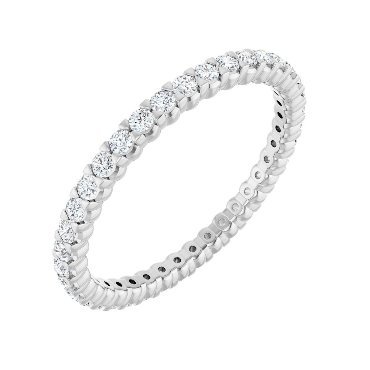 Sapphire Row Natural Diamond Low-Profile Eternity Band - 14K White Gold, Round 1.3 mm, 4