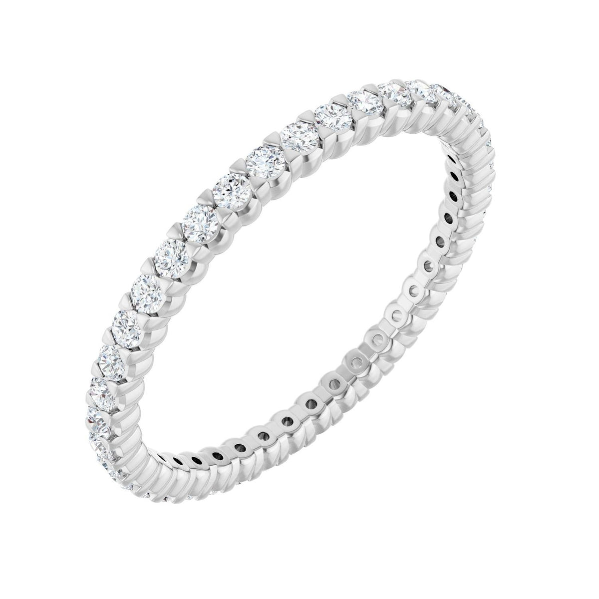 Sapphire Row Natural Diamond Low-Profile Eternity Band - 14K White Gold, Round 1.3 mm, 5
