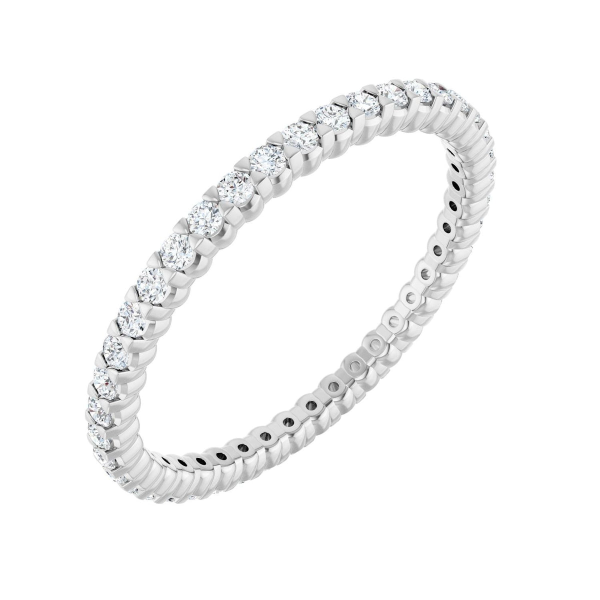 Sapphire Row Natural Diamond Low-Profile Eternity Band - 14K White Gold, Round 1.3 mm, 6