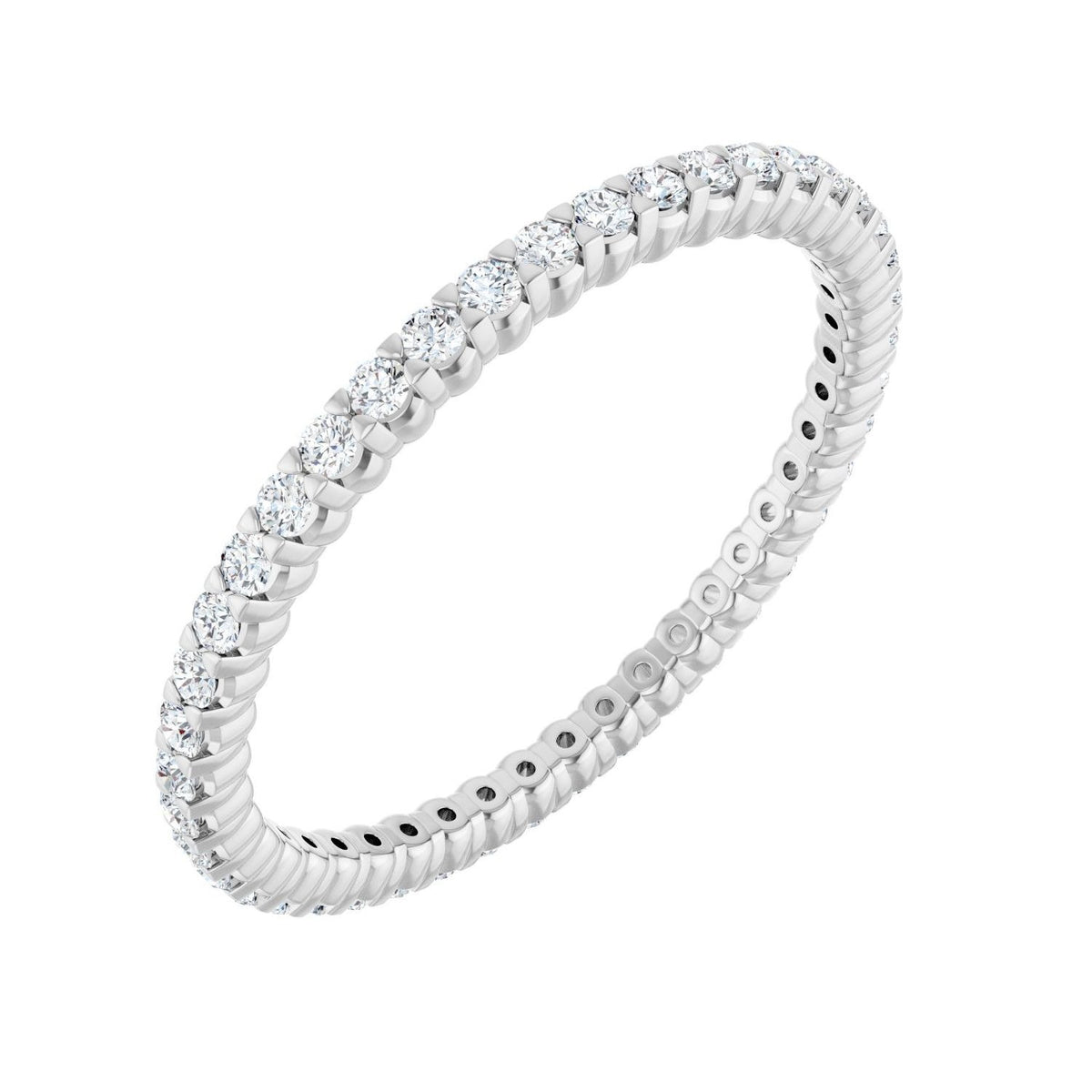 Sapphire Row Natural Diamond Low-Profile Eternity Band - 14K White Gold, Round 1.3 mm, 7