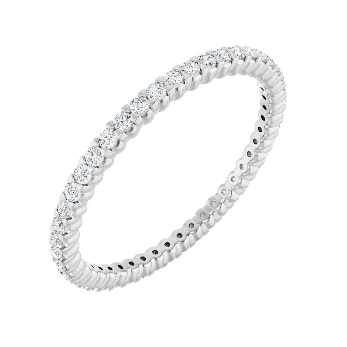 Sapphire Row Natural Diamond Low-Profile Eternity Band - 14K White Gold, Round 1.3 mm, 8