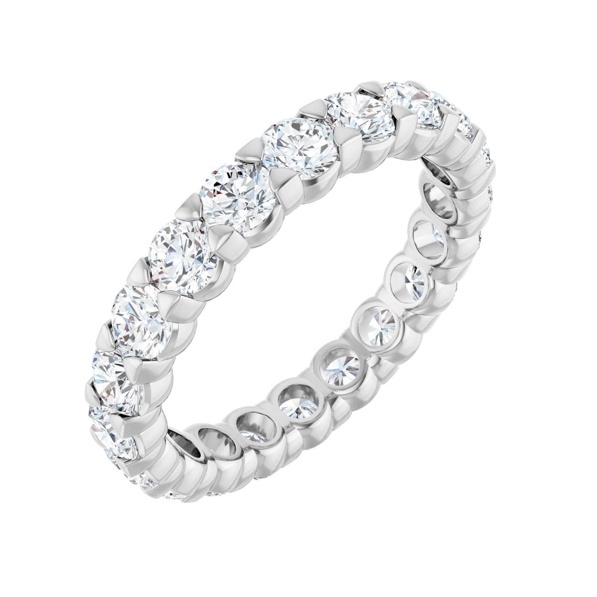 Sapphire Row Natural Diamond Low-Profile Eternity Band - 14K White Gold, Round 2.8 mm, 4