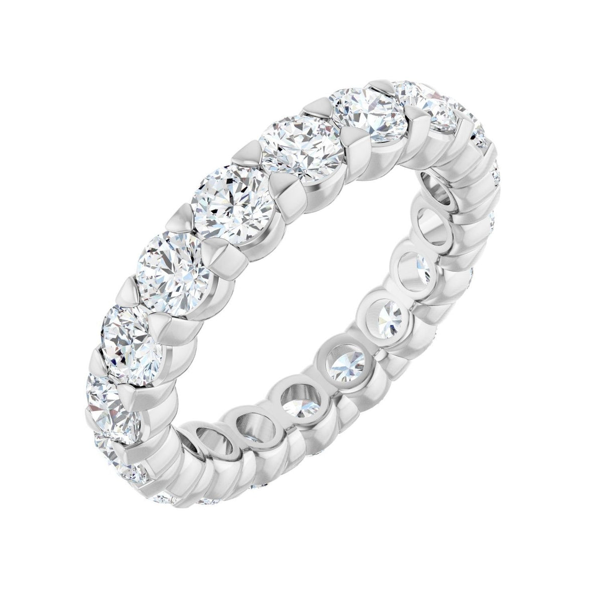Sapphire Row Natural Diamond Low-Profile Eternity Band - 14K White Gold, Round 3.5 mm, 6