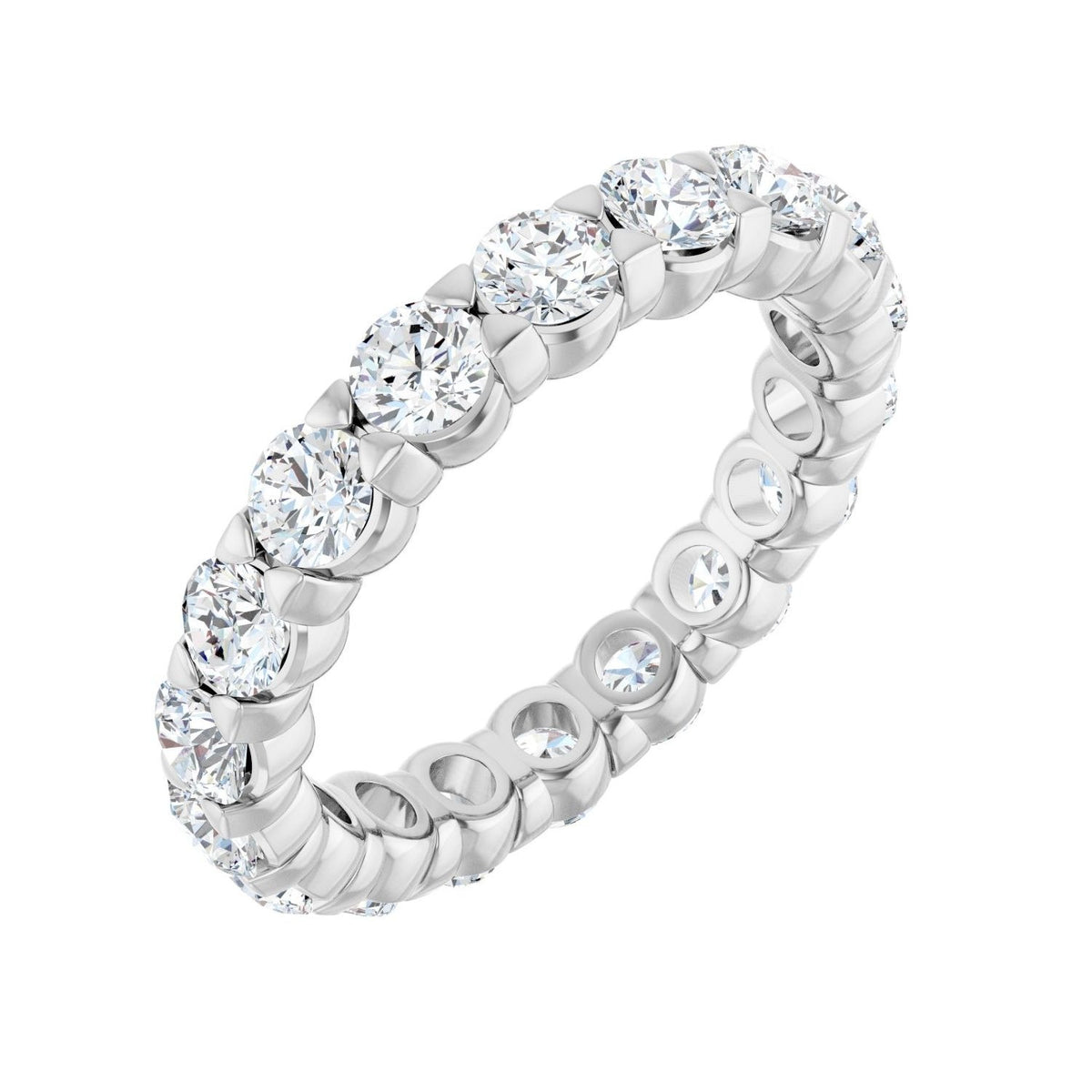 Sapphire Row Natural Diamond Low-Profile Eternity Band - 14K White Gold, Round 3.5 mm, 8
