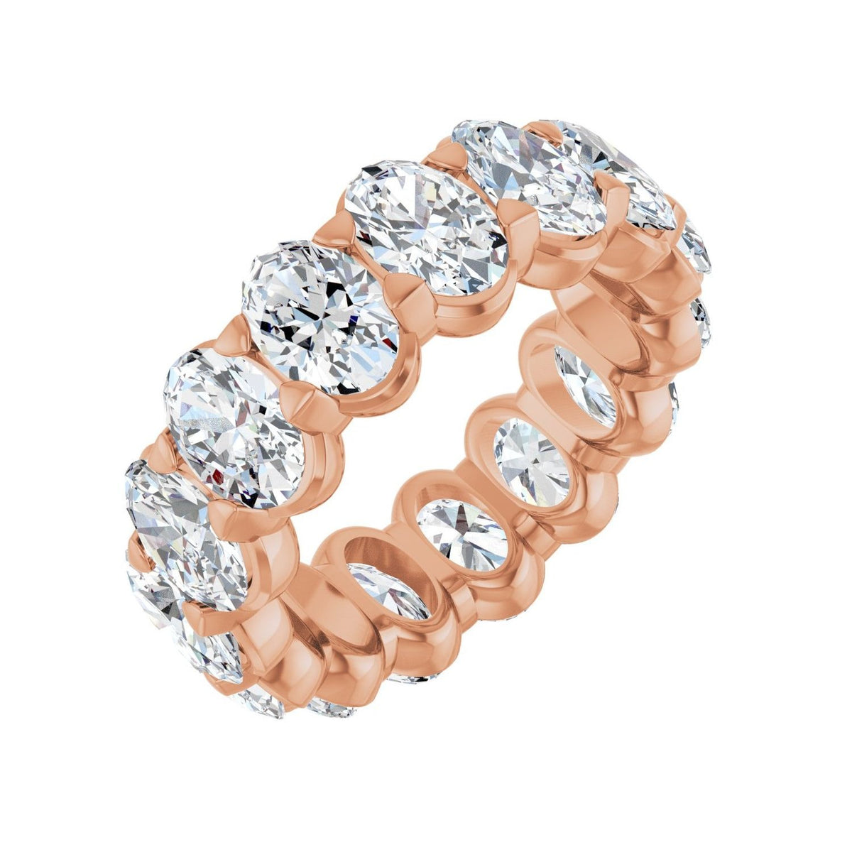 Sapphire Row Natural Diamond Low-Profile Eternity Band - 14K Rose Gold, Oval 6 × 4 mm, 5