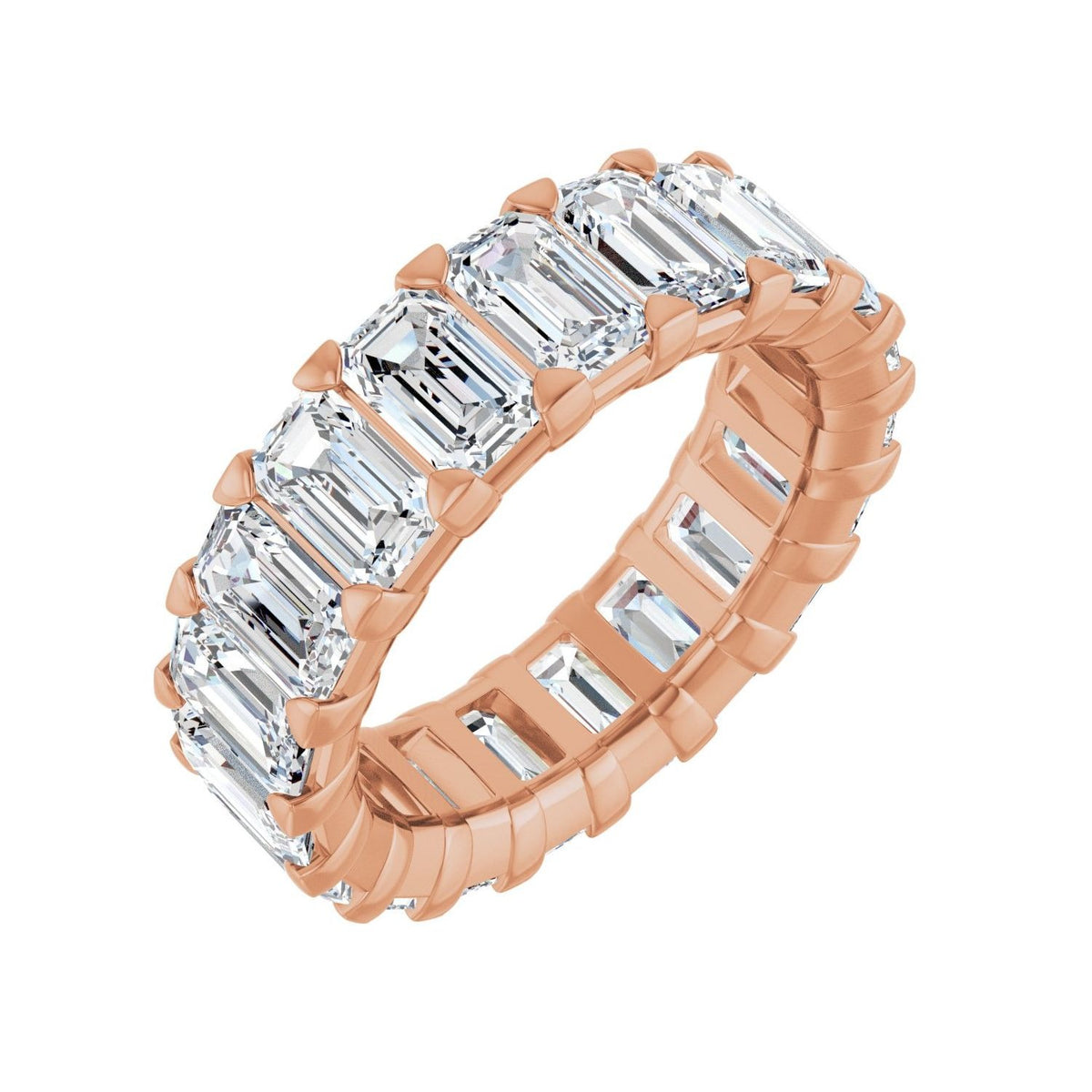 Sapphire Row Natural Diamond Low-Profile Eternity Band - 14K Rose Gold, Emerald 5 × 3 mm, 4.5