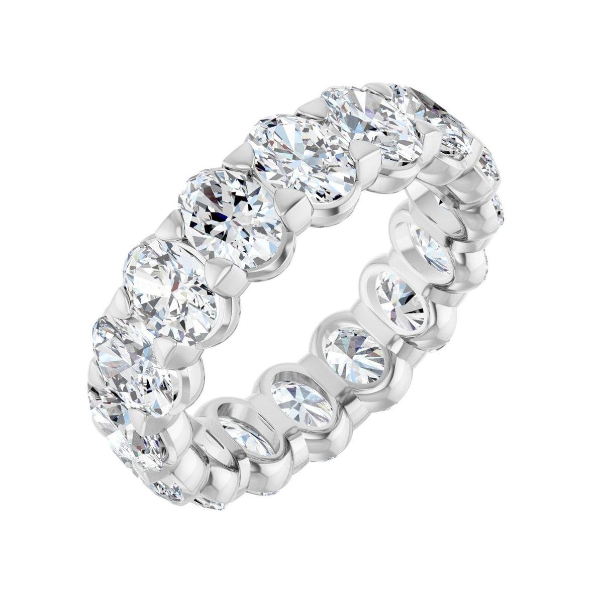 Sapphire Row Natural Diamond Low-Profile Eternity Band - 14K White Gold, Oval 5 × 3.5 mm, 4.5