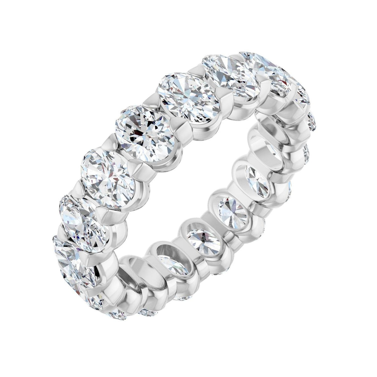 Sapphire Row Natural Diamond Low-Profile Eternity Band - 14K White Gold, Oval 5 × 3.5 mm, 6.5