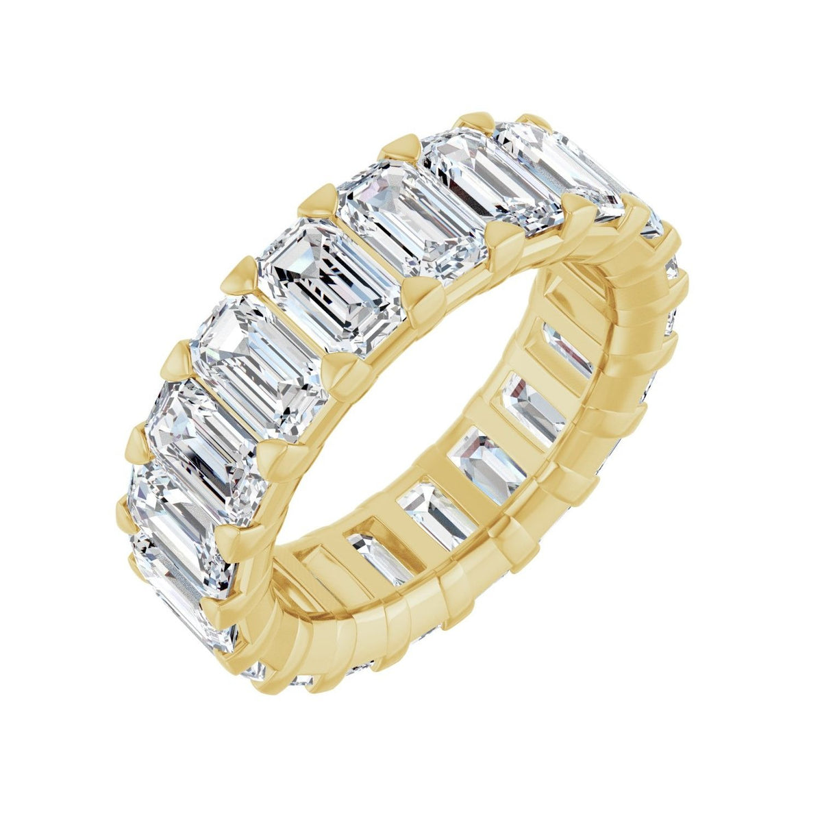 Sapphire Row Natural Diamond Low-Profile Eternity Band - 14K Yellow Gold, Emerald 5 × 3 mm, 4