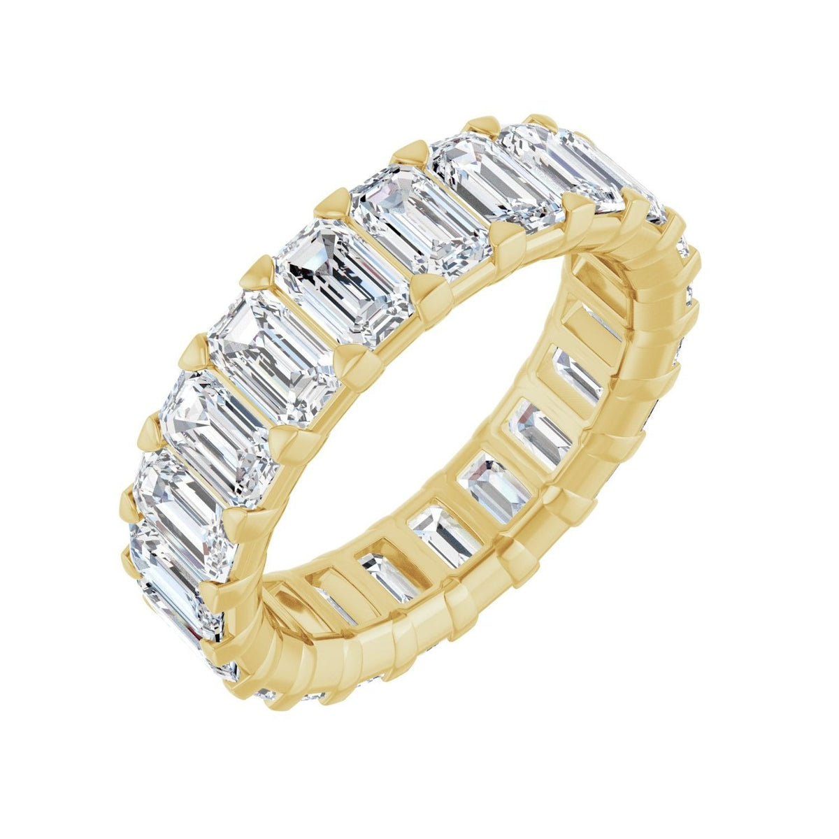 Sapphire Row Natural Diamond Low-Profile Eternity Band - 14K Yellow Gold, Emerald 5 × 3 mm, 7