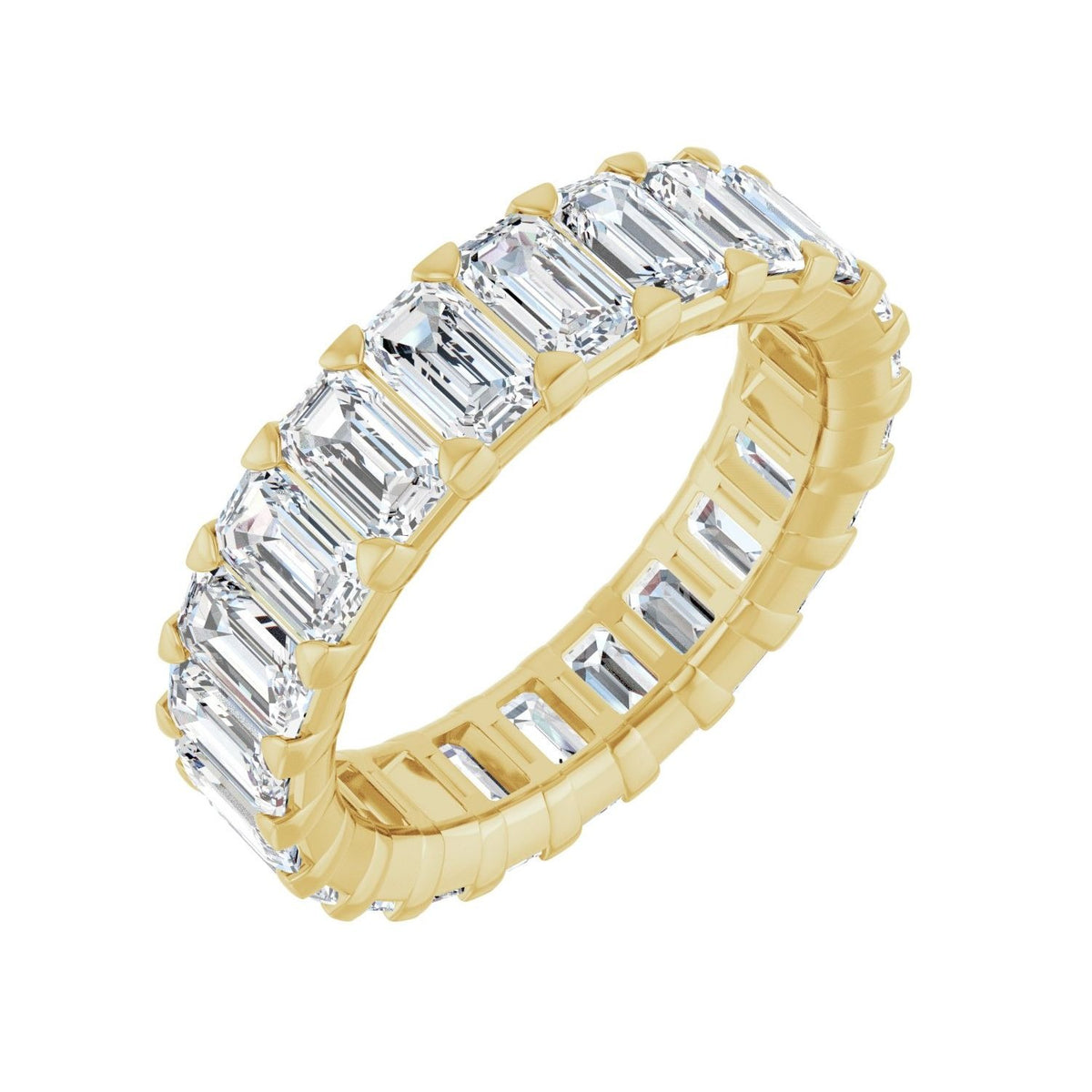 Sapphire Row Natural Diamond Low-Profile Eternity Band - 14K Yellow Gold, Emerald 5 × 3 mm, 8