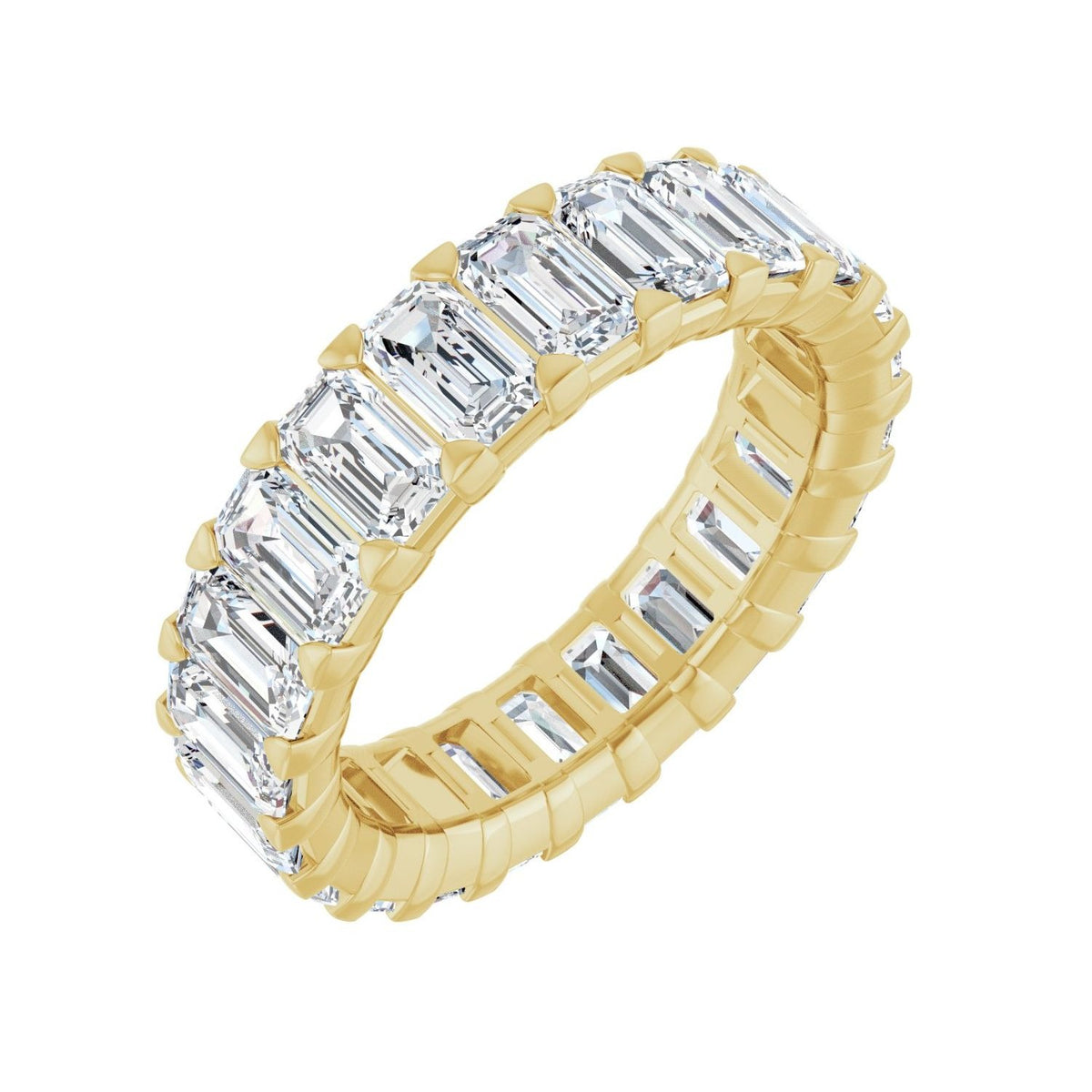 Sapphire Row Lab-Grown Diamond Low-Profile Eternity Band - 14K Yellow Gold, Emerald 5 × 3 mm, 7.5