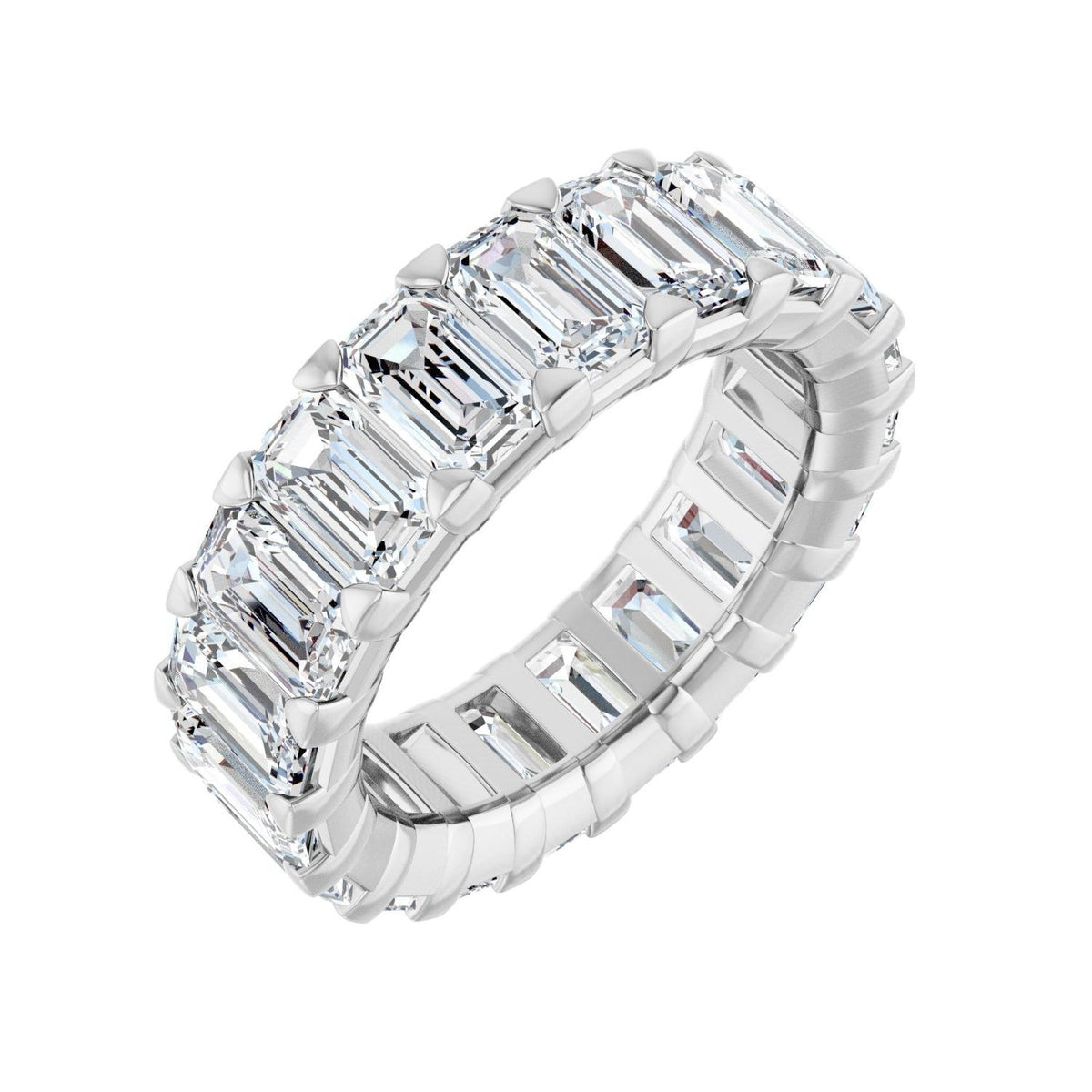 Sapphire Row Lab-Grown Diamond Low-Profile Eternity Band - 14K White Gold, Emerald 5 × 3 mm, 4