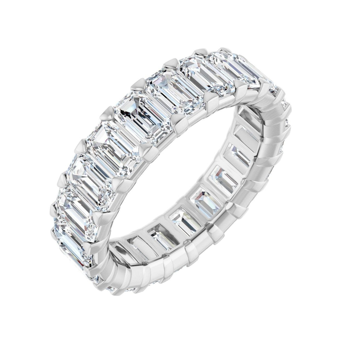 Sapphire Row Lab-Grown Diamond Low-Profile Eternity Band - 14K White Gold, Emerald 5 × 3 mm, 7