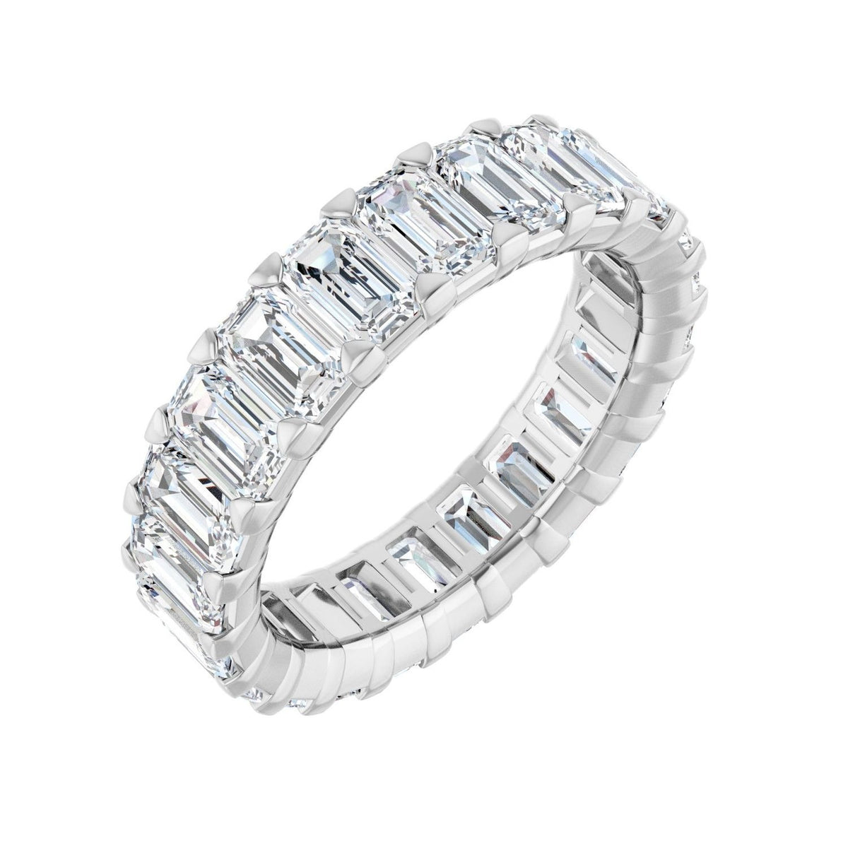 Sapphire Row Lab-Grown Diamond Low-Profile Eternity Band - 14K White Gold, Emerald 5 × 3 mm, 8