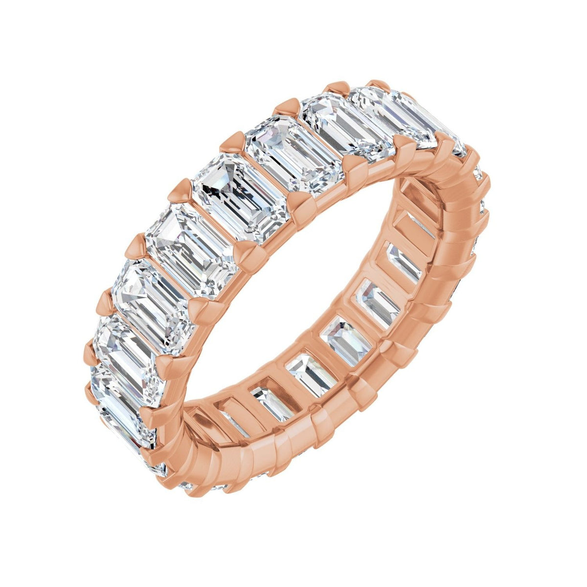 Sapphire Row Lab-Grown Diamond Low-Profile Eternity Band - 14K Rose Gold, Emerald 5 × 3 mm, 7