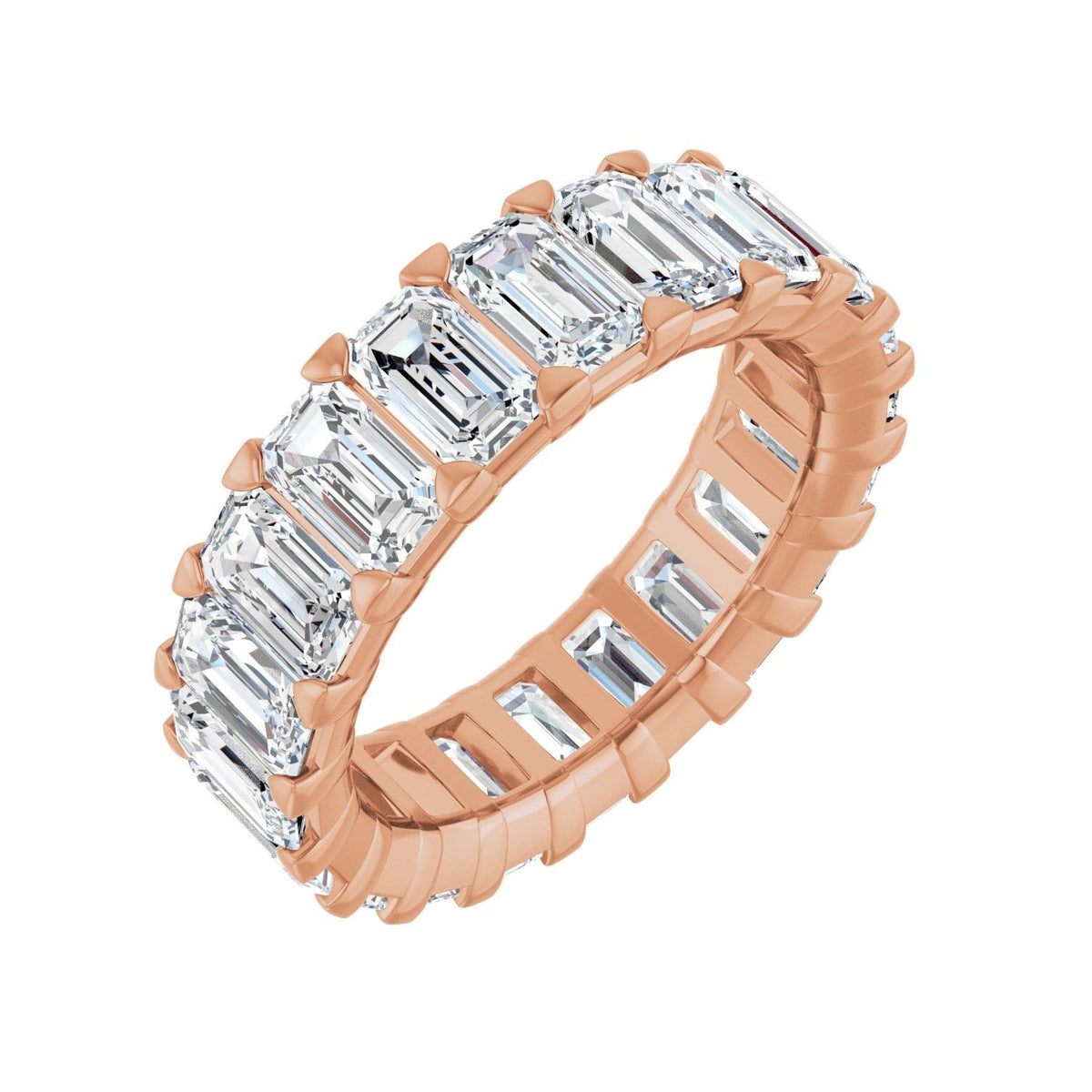 Sapphire Row Lab-Grown Diamond Low-Profile Eternity Band - 14K Rose Gold, Emerald 5 × 3 mm, 5.5