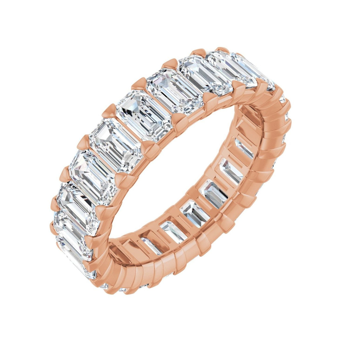 Sapphire Row Lab-Grown Diamond Low-Profile Eternity Band - 14K Rose Gold, Emerald 5 × 3 mm, 7.5