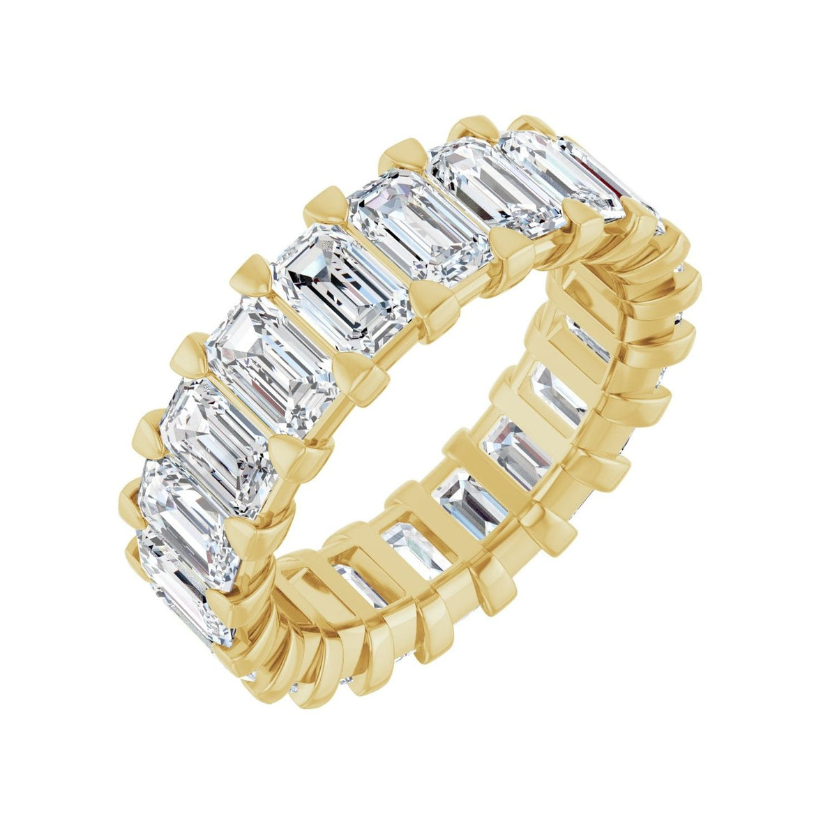 Sapphire Row Lab-Grown Diamond Low-Profile Eternity Band - 14K Yellow Gold, Emerald 5 × 3 mm, 6