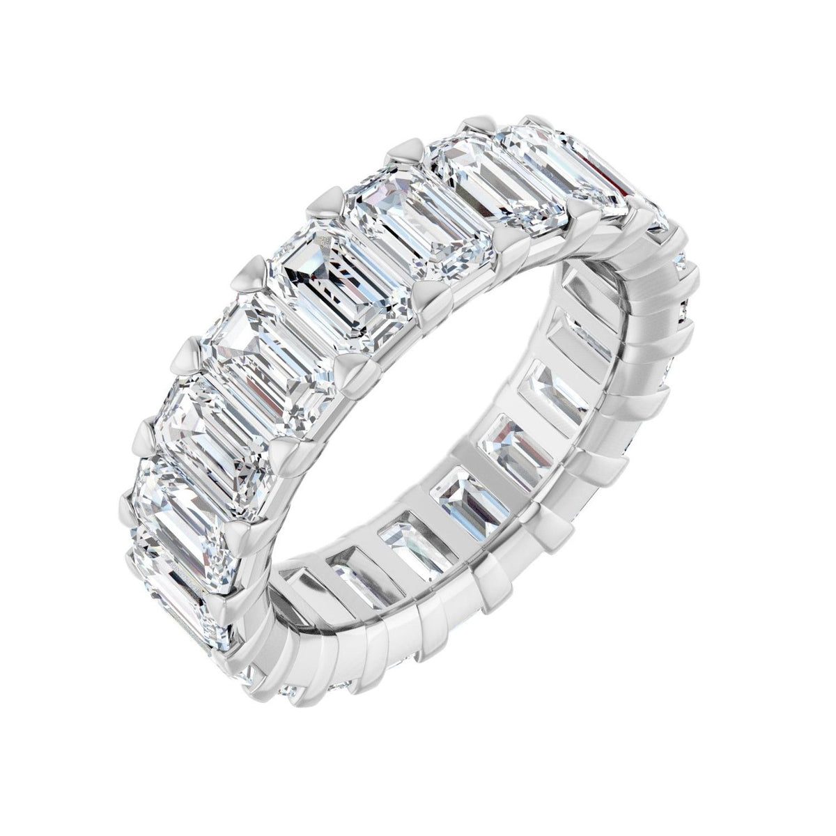 Sapphire Row Lab-Grown Diamond Low-Profile Eternity Band - 14K White Gold, Emerald 5 × 3 mm, 5.5