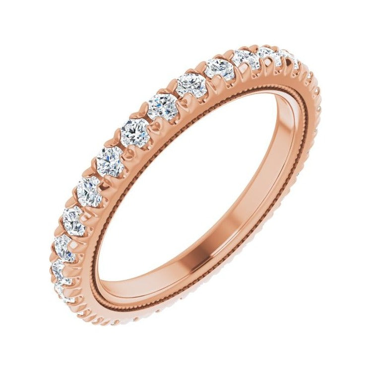 Sapphire Row Natural Diamond Milgrain Eternity Band - 14K Rose Gold, 2 mm, 6.5