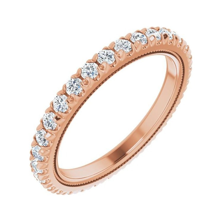 Sapphire Row Natural Diamond Milgrain Eternity Band - 14K Rose Gold, 2 mm, 7.5
