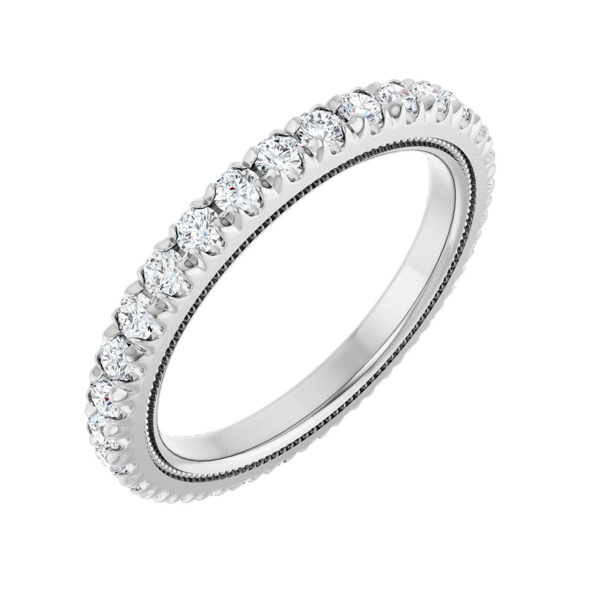 Sapphire Row Natural Diamond Milgrain Eternity Band - 14K White Gold, 2 mm, 7