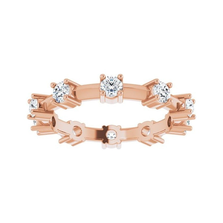 Sapphire Row Natural Diamond Knife-Edge Eternity Band - 14K Rose Gold, 4 (view 3)