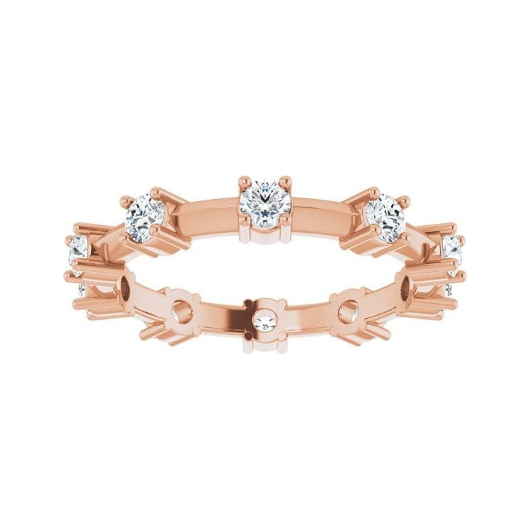 Sapphire Row Natural Diamond Knife-Edge Eternity Band - 14K Rose Gold, 5 (view 3)