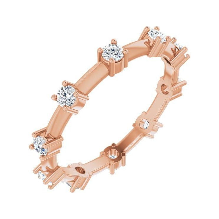 Sapphire Row Natural Diamond Knife-Edge Eternity Band - 14K Rose Gold, 8