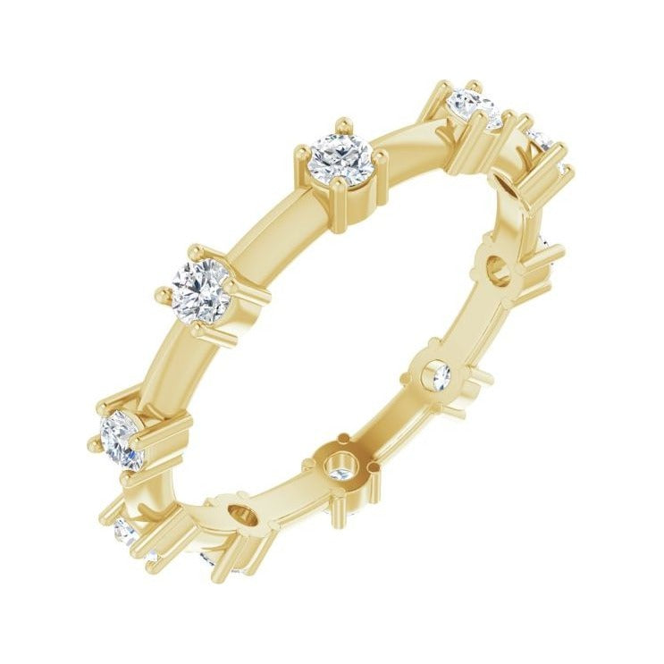 Sapphire Row Natural Diamond Knife-Edge Eternity Band - 14K Yellow Gold, 7.5