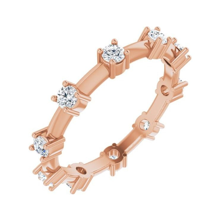 Sapphire Row Natural Diamond Knife-Edge Eternity Band - 14K Rose Gold, 6.5