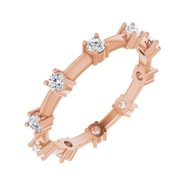 Sapphire Row Natural Diamond Knife-Edge Eternity Band - 14K Rose Gold, 7.5