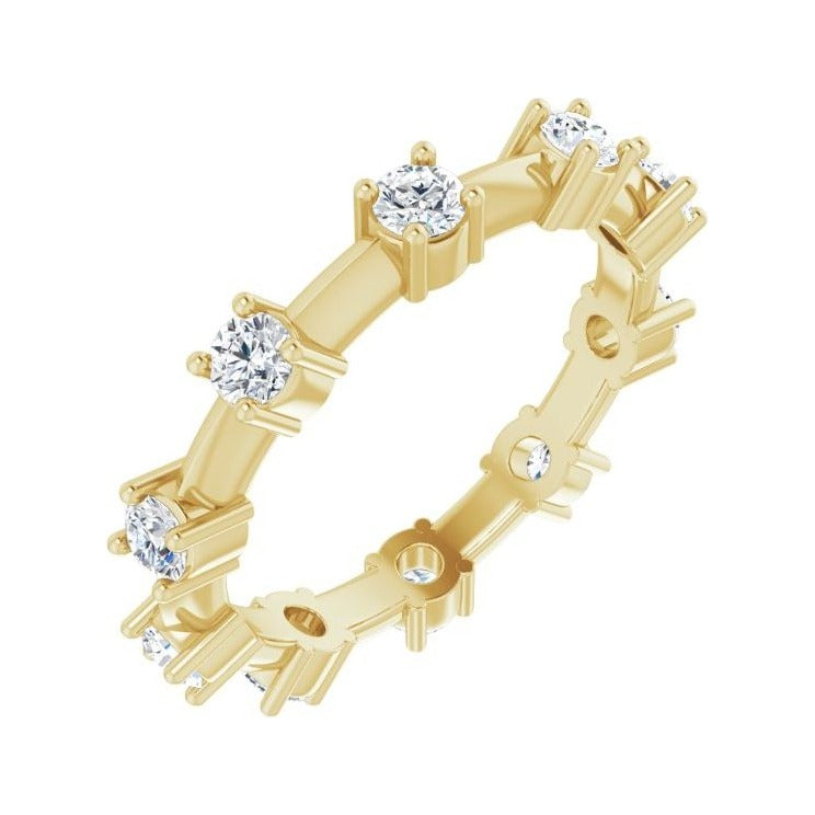 Sapphire Row Natural Diamond Knife-Edge Eternity Band - 14K Yellow Gold, 4