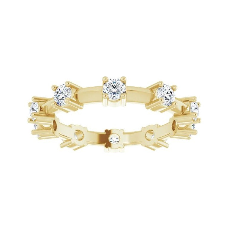 Sapphire Row Natural Diamond Knife-Edge Eternity Band - 14K Yellow Gold, 4 (view 3)