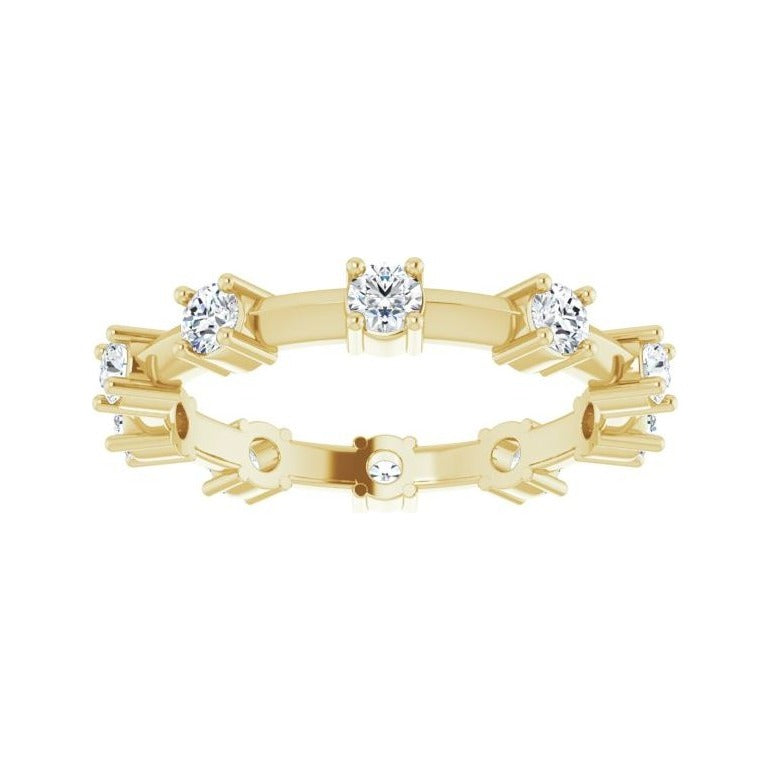 Sapphire Row Natural Diamond Knife-Edge Eternity Band - 14K Yellow Gold, 5 (view 3)