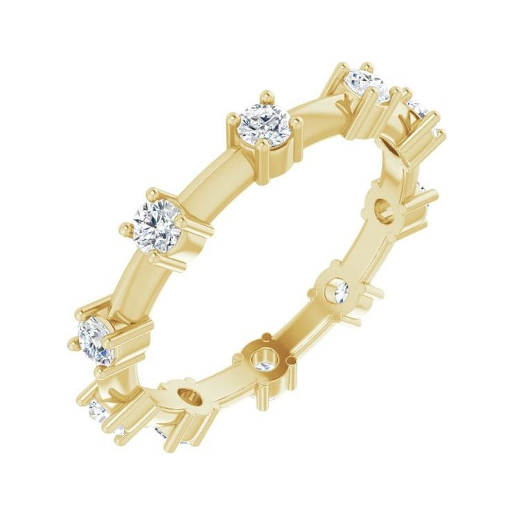 Sapphire Row Natural Diamond Knife-Edge Eternity Band - 14K Yellow Gold, 6