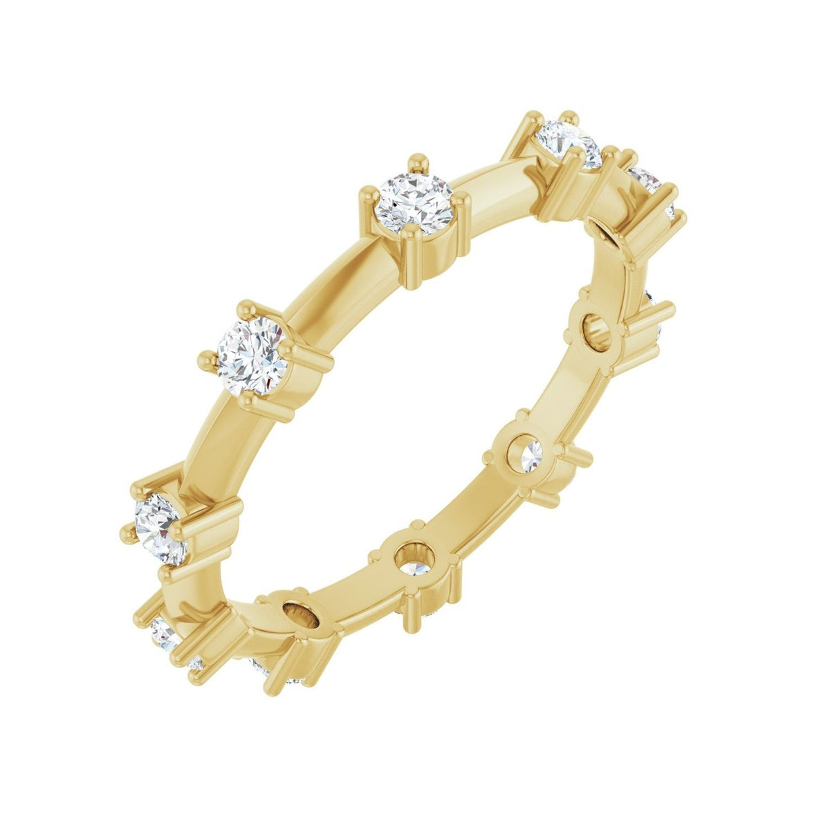 Sapphire Row Natural Diamond Knife-Edge Eternity Band - 14K Yellow Gold, 7