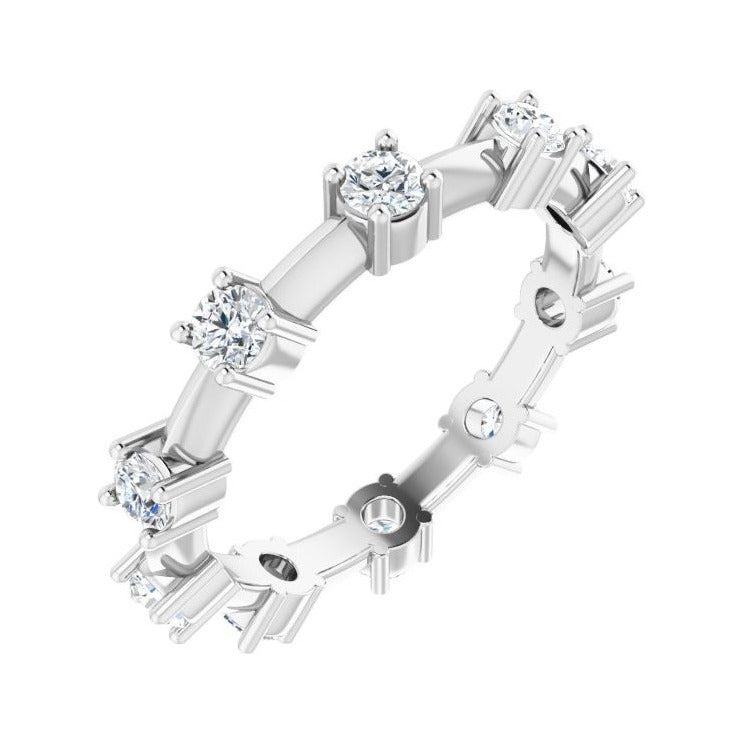 Sapphire Row Natural Diamond Knife-Edge Eternity Band - 14K White Gold, 4
