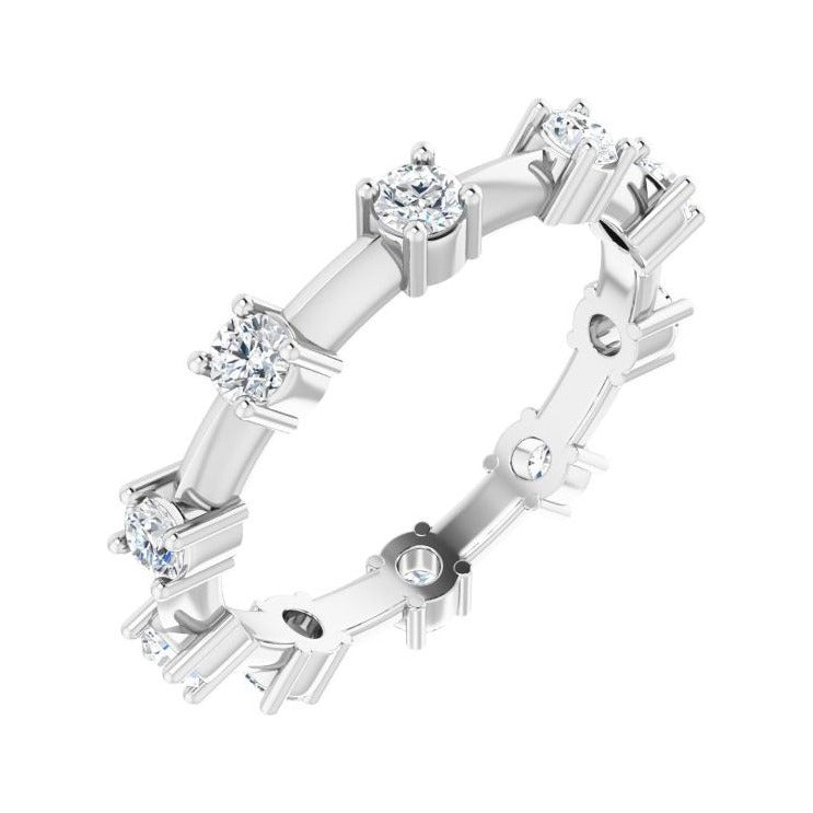 Sapphire Row Natural Diamond Knife-Edge Eternity Band - 14K White Gold, 5