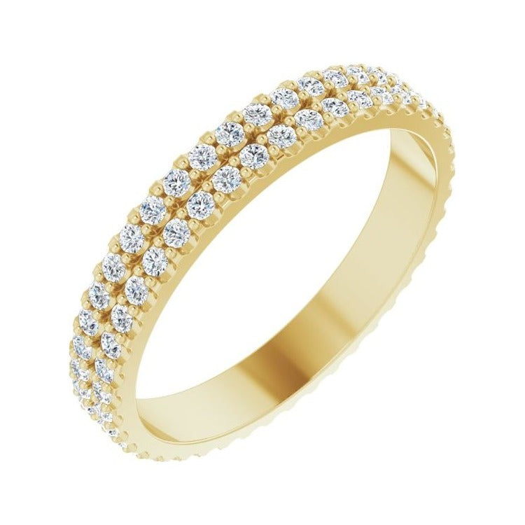 Sapphire Row Natural Diamond Double-Row Eternity Band - 14K Yellow Gold