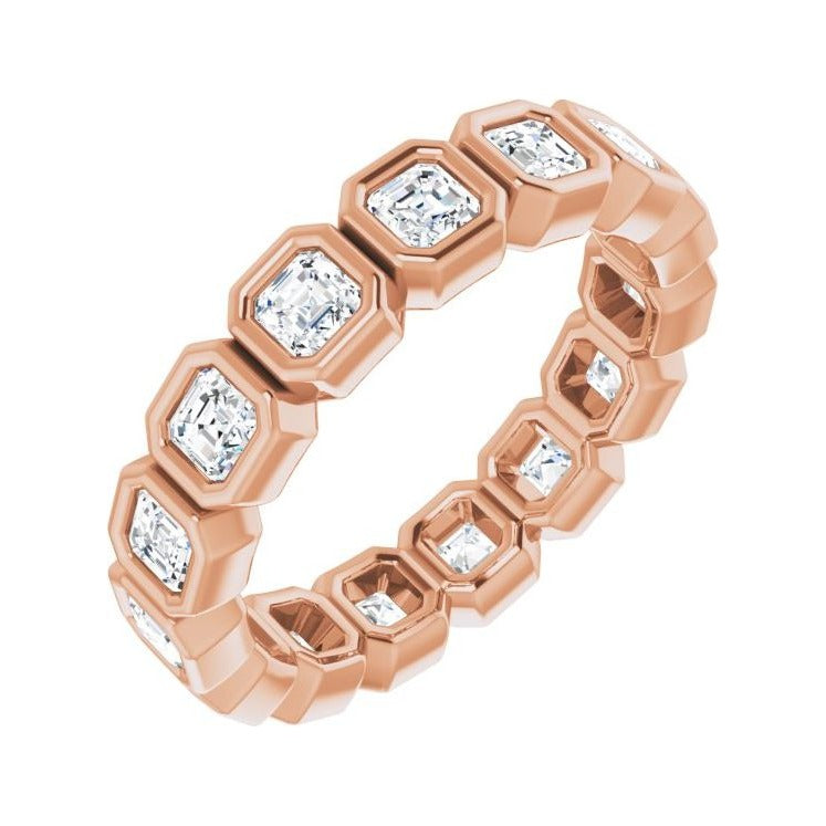Sapphire Row Natural Diamond Asscher Station Band - 14K Rose Gold, 2.5 × 2.5 mm, 5