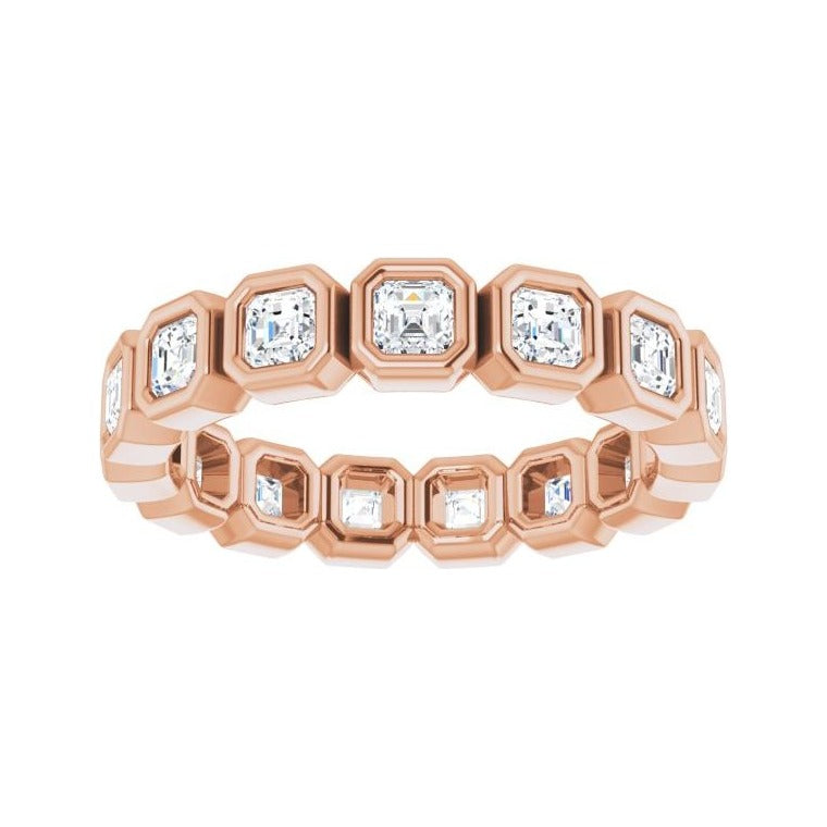 Sapphire Row Natural Diamond Asscher Station Band - 14K Rose Gold, 2.5 × 2.5 mm, 6 (view 3)