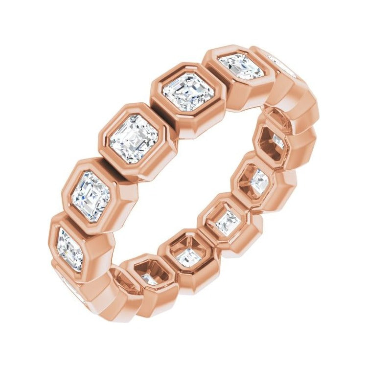 Sapphire Row Natural Diamond Asscher Station Band - 14K Rose Gold, 2.5 × 2.5 mm, 7